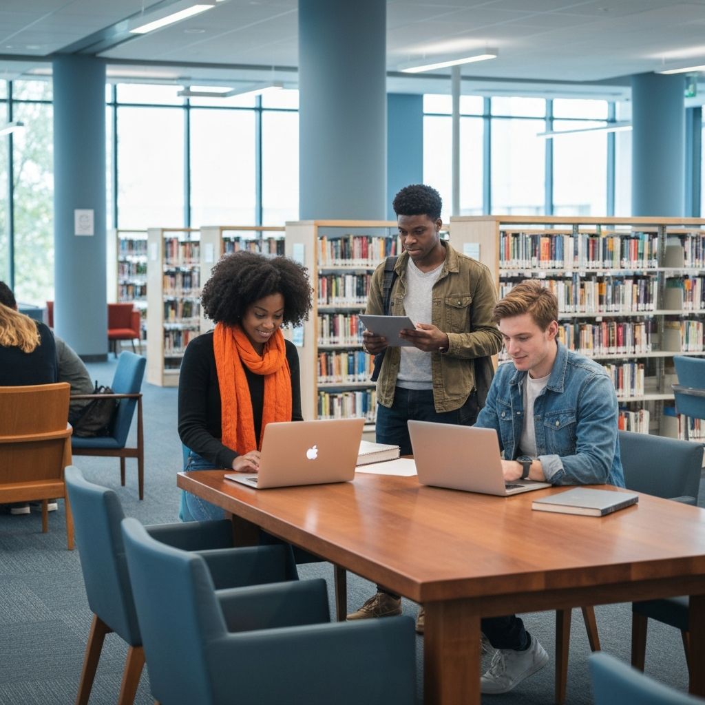 Students studying with technology